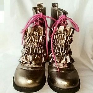 Kensie Girl Gold Laceup Moto Boots nwt